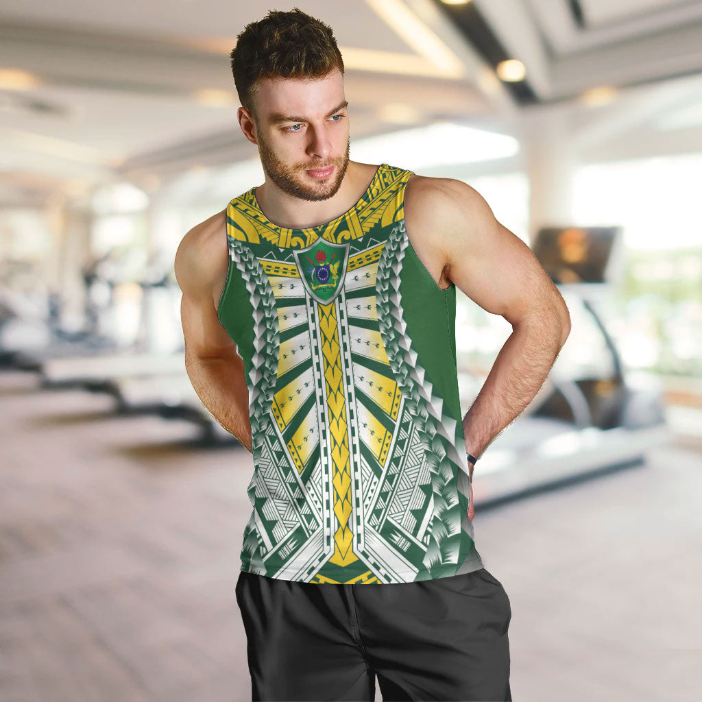 Cook Islands 1965 National Pride Men Tank Top Green Yellow Tribal Pattern LT9 Green - Polynesian Pride