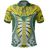 Cook Islands 1965 National Pride Polo Shirt Green Yellow Tribal Pattern LT9 Green - Polynesian Pride