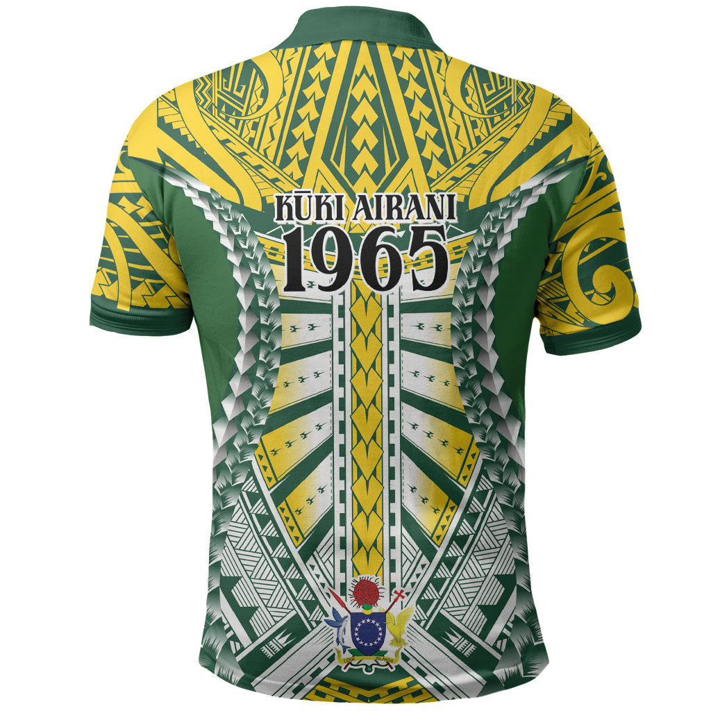 Cook Islands 1965 National Pride Polo Shirt Green Yellow Tribal Pattern LT9 - Polynesian Pride