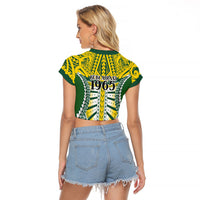 Cook Islands 1965 National Pride Raglan Cropped T Shirt Green Yellow Tribal Pattern LT9 - Polynesian Pride