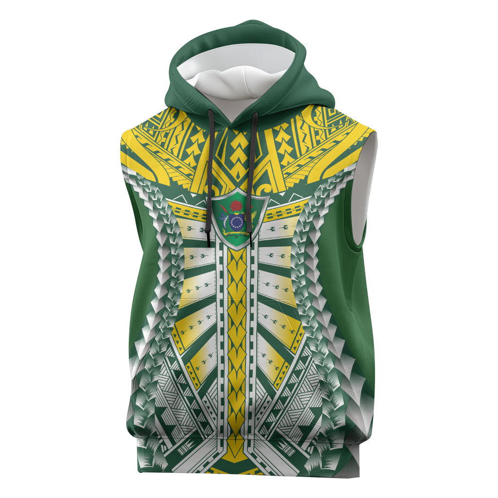 Cook Islands 1965 National Pride Sleeveless Hoodie Green Yellow Tribal Pattern LT9 Green - Polynesian Pride