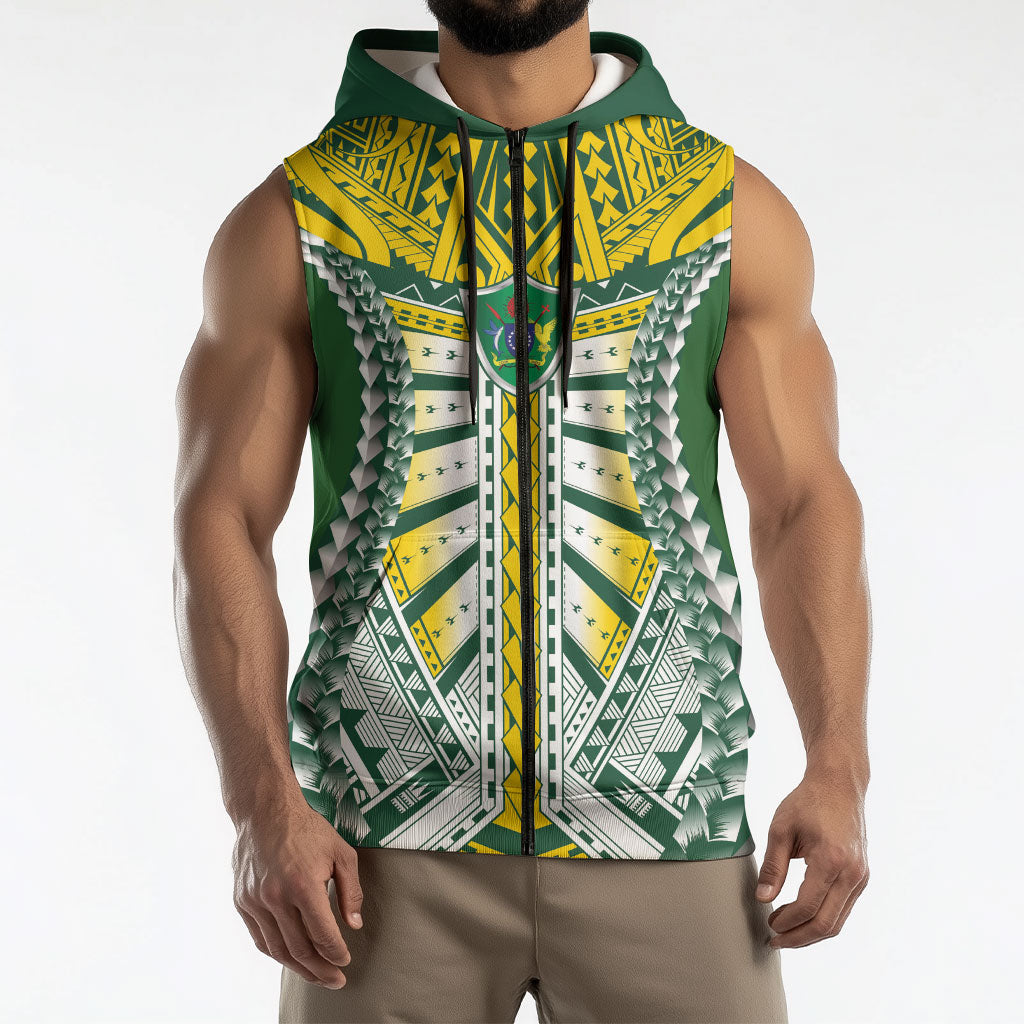 Cook Islands 1965 National Pride Sleeveless Zip Hoodie Green Yellow Tribal Pattern LT9 - Polynesian Pride