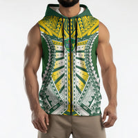 Cook Islands 1965 National Pride Sleeveless Zip Hoodie Green Yellow Tribal Pattern LT9 - Polynesian Pride