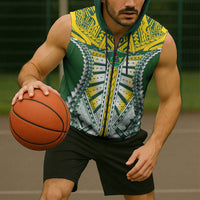 Cook Islands 1965 National Pride Sleeveless Zip Hoodie Green Yellow Tribal Pattern LT9 - Polynesian Pride
