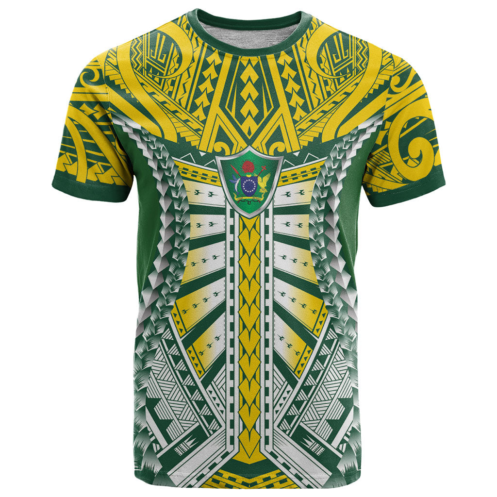Cook Islands 1965 National Pride T Shirt Green Yellow Tribal Pattern LT9 Green - Polynesian Pride