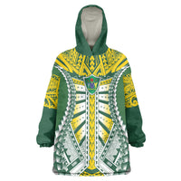 Cook Islands 1965 National Pride Wearable Blanket Hoodie Green Yellow Tribal Pattern LT9 One Size Green - Polynesian Pride