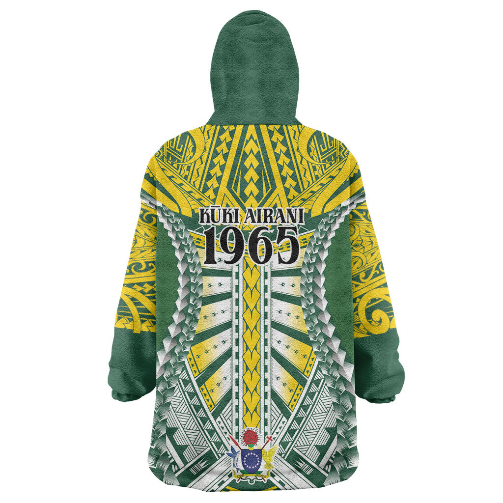 Cook Islands 1965 National Pride Wearable Blanket Hoodie Green Yellow Tribal Pattern LT9 - Polynesian Pride