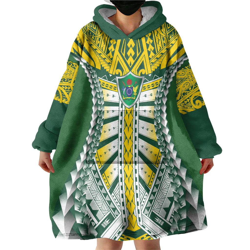 Cook Islands 1965 National Pride Wearable Blanket Hoodie Green Yellow Tribal Pattern LT9 - Polynesian Pride
