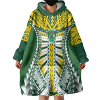 Cook Islands 1965 National Pride Wearable Blanket Hoodie Green Yellow Tribal Pattern LT9 - Polynesian Pride