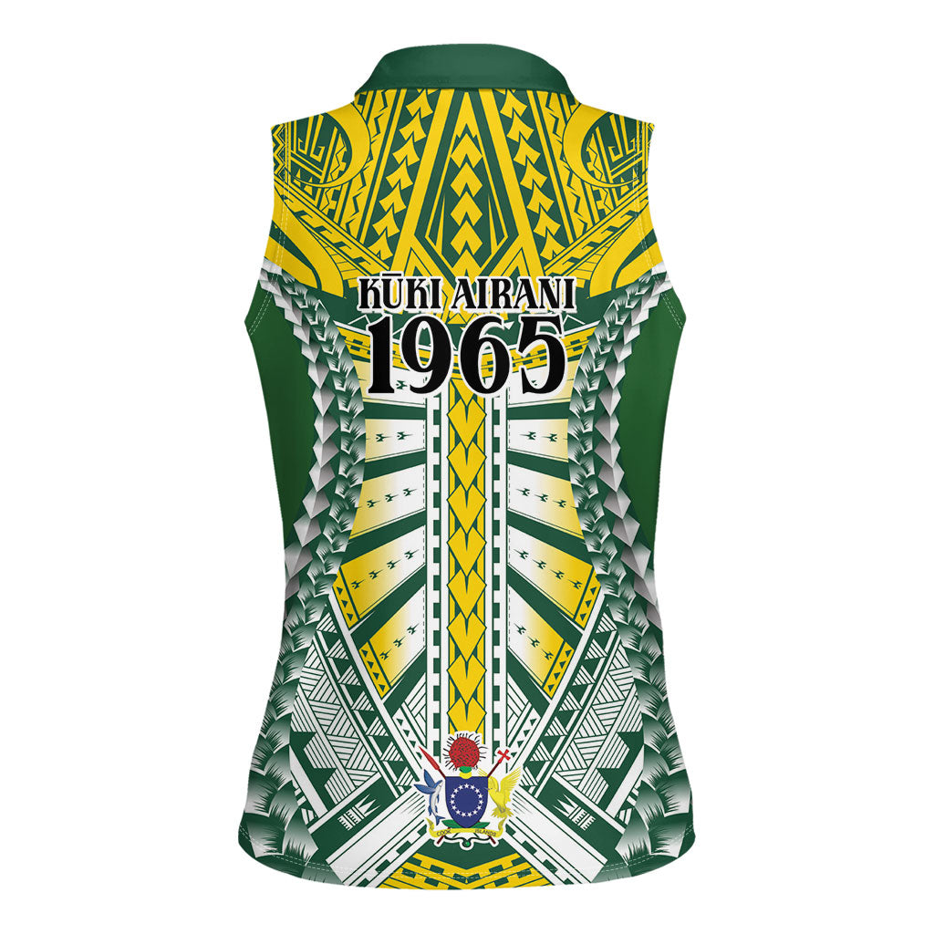 Cook Islands 1965 National Pride Women Sleeveless Polo Shirt Green Yellow Tribal Pattern LT9 - Polynesian Pride