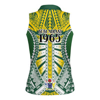 Cook Islands 1965 National Pride Women Sleeveless Polo Shirt Green Yellow Tribal Pattern LT9 - Polynesian Pride
