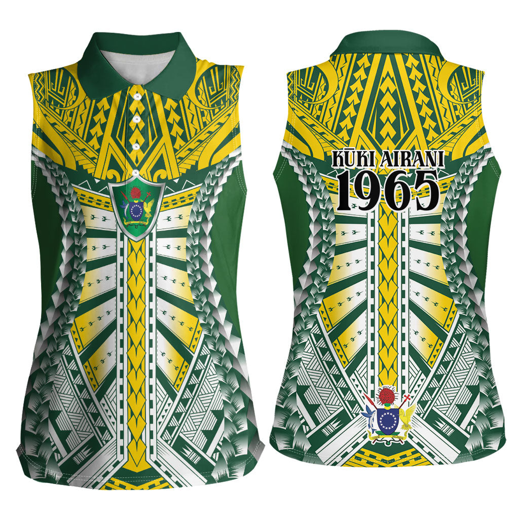 Cook Islands 1965 National Pride Women Sleeveless Polo Shirt Green Yellow Tribal Pattern LT9 - Polynesian Pride