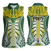 Cook Islands 1965 National Pride Women Sleeveless Polo Shirt Green Yellow Tribal Pattern LT9 - Polynesian Pride