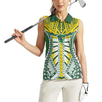 Cook Islands 1965 National Pride Women Sleeveless Polo Shirt Green Yellow Tribal Pattern LT9 - Polynesian Pride