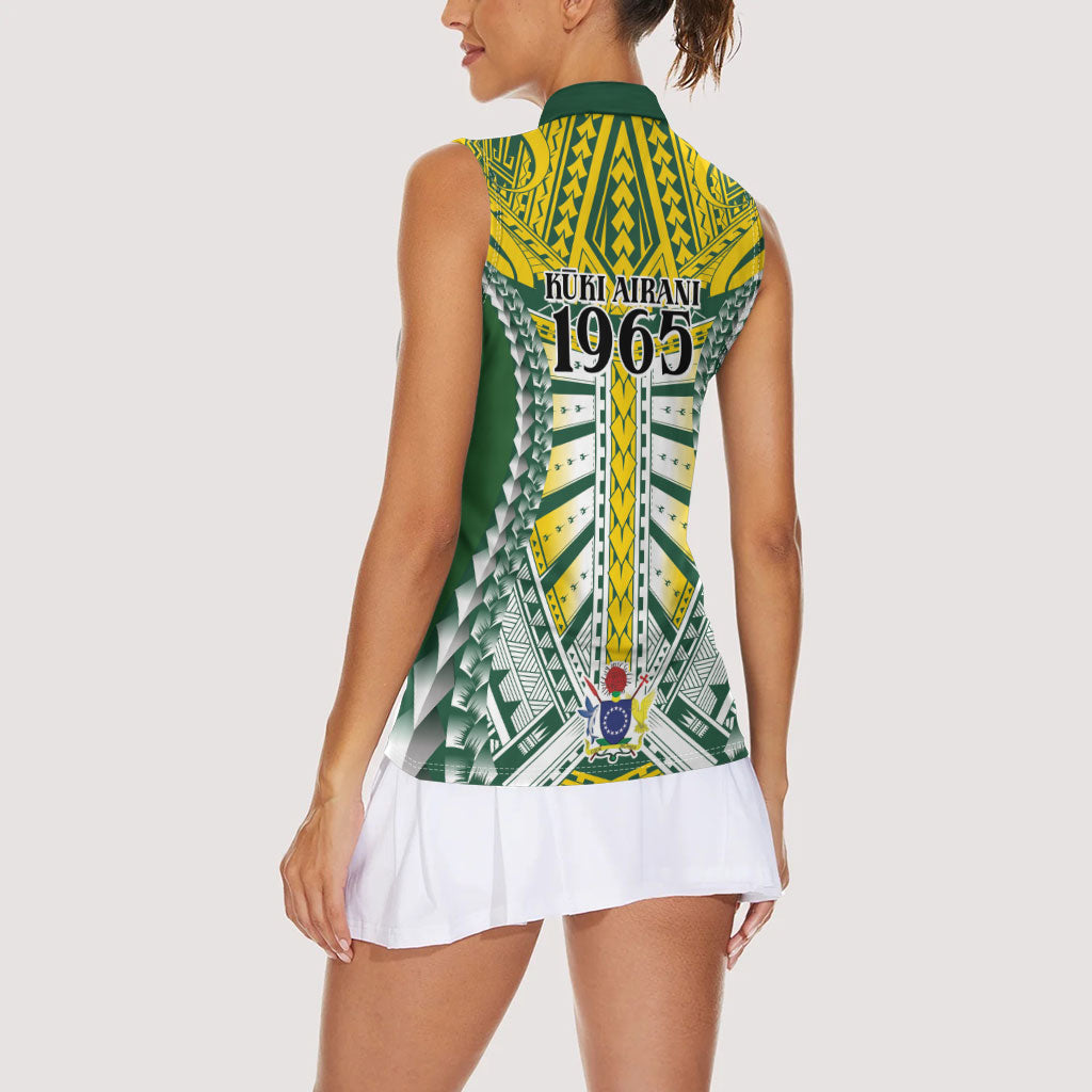 Cook Islands 1965 National Pride Women Sleeveless Polo Shirt Green Yellow Tribal Pattern LT9 - Polynesian Pride
