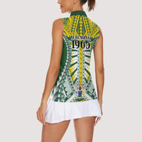 Cook Islands 1965 National Pride Women Sleeveless Polo Shirt Green Yellow Tribal Pattern LT9 - Polynesian Pride