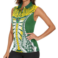 Cook Islands 1965 National Pride Women Sleeveless Polo Shirt Green Yellow Tribal Pattern LT9 - Polynesian Pride