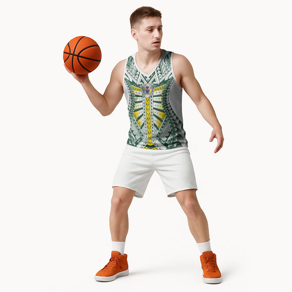 Cook Islands 1965 National Pride Basketball Jersey White Tribal Pattern LT9 - Polynesian Pride