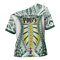 Cook Islands 1965 National Pride Cross Shoulder Shirt White Tribal Pattern LT9 - Polynesian Pride