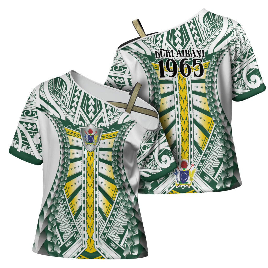 Cook Islands 1965 National Pride Cross Shoulder Shirt White Tribal Pattern LT9 - Polynesian Pride