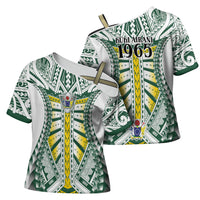 Cook Islands 1965 National Pride Cross Shoulder Shirt White Tribal Pattern LT9 - Polynesian Pride