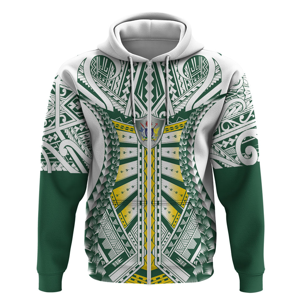 Cook Islands 1965 National Pride Hoodie White Tribal Pattern LT9 Zip Hoodie White - Polynesian Pride