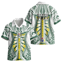 Cook Islands 1965 National Pride Kid Hawaiian Shirt White Tribal Pattern LT9 - Polynesian Pride