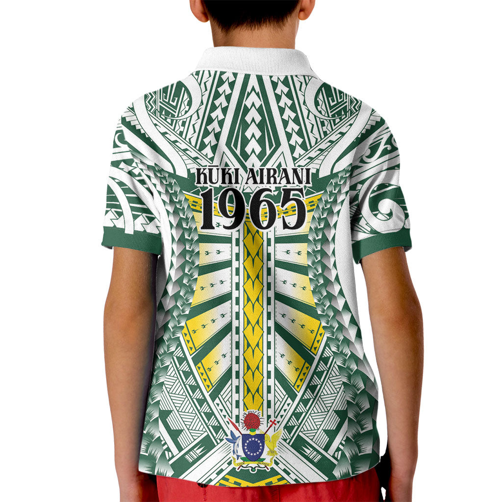 Cook Islands 1965 National Pride Kid Polo Shirt White Tribal Pattern LT9 - Polynesian Pride