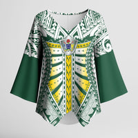 Cook Islands 1965 National Pride Kimono Sleeve Blouse White Tribal Pattern LT9 Female White - Polynesian Pride
