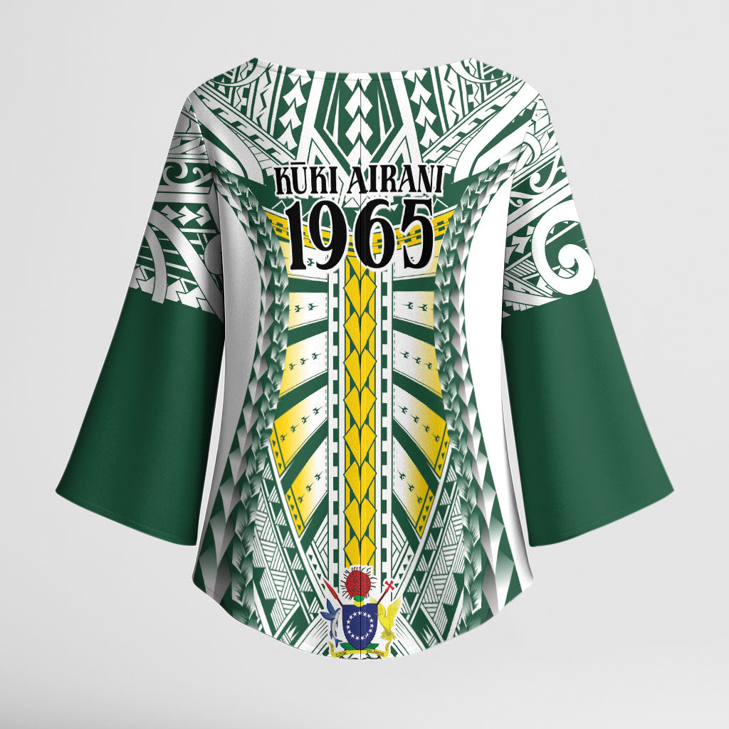 Cook Islands 1965 National Pride Kimono Sleeve Blouse White Tribal Pattern LT9 - Polynesian Pride