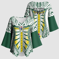Cook Islands 1965 National Pride Kimono Sleeve Blouse White Tribal Pattern LT9 - Polynesian Pride