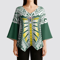 Cook Islands 1965 National Pride Kimono Sleeve Blouse White Tribal Pattern LT9 - Polynesian Pride