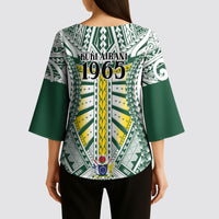 Cook Islands 1965 National Pride Kimono Sleeve Blouse White Tribal Pattern LT9 - Polynesian Pride