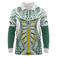 Cook Islands 1965 National Pride Long Sleeve Polo Shirt White Tribal Pattern LT9 White - Polynesian Pride