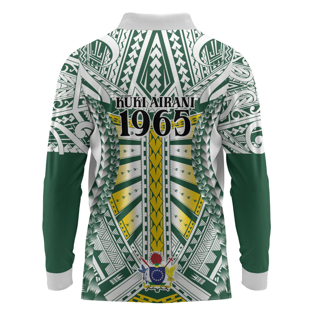 Cook Islands 1965 National Pride Long Sleeve Polo Shirt White Tribal Pattern LT9 - Polynesian Pride