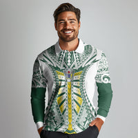 Cook Islands 1965 National Pride Long Sleeve Polo Shirt White Tribal Pattern LT9 - Polynesian Pride