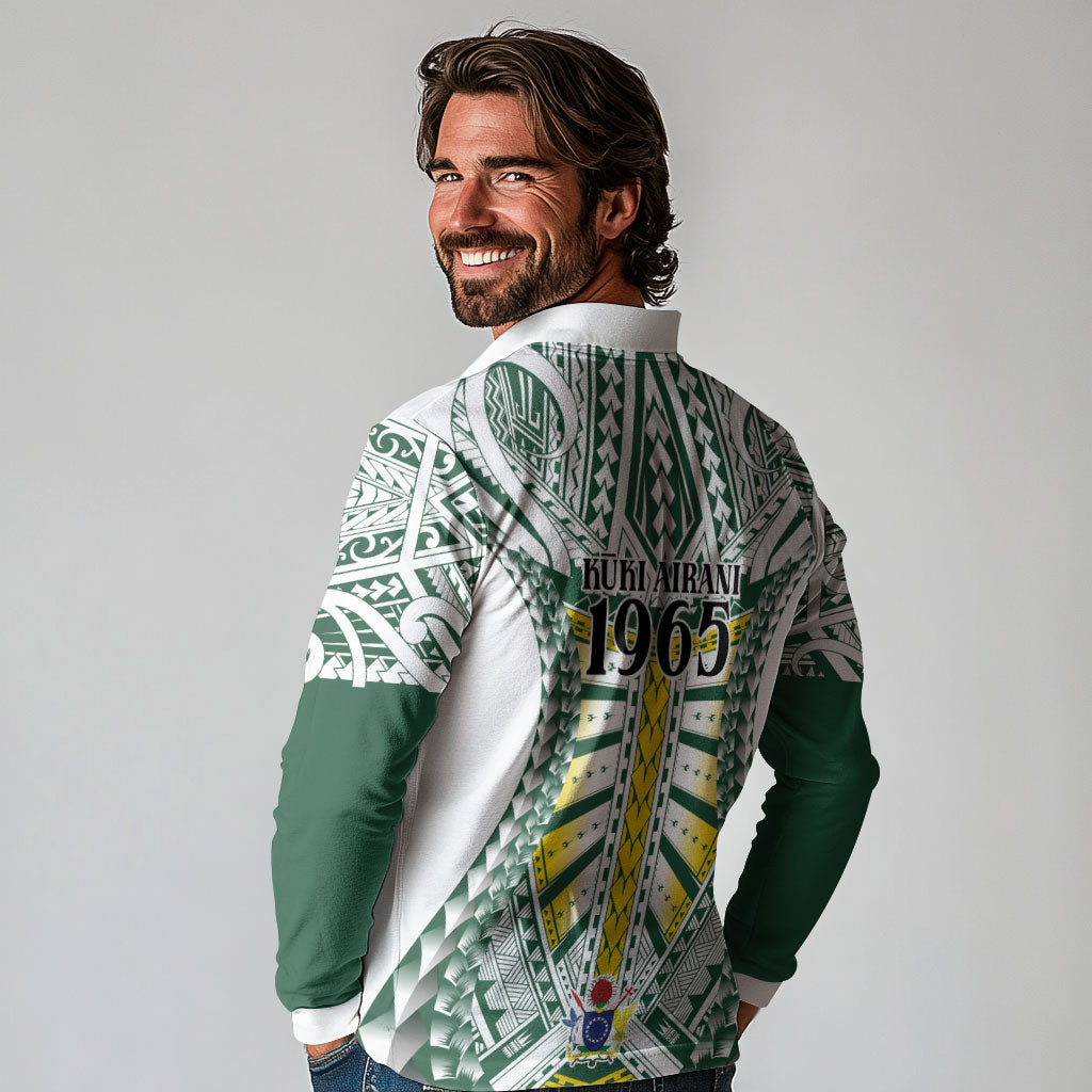 Cook Islands 1965 National Pride Long Sleeve Polo Shirt White Tribal Pattern LT9 - Polynesian Pride