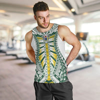 Cook Islands 1965 National Pride Men Tank Top White Tribal Pattern LT9 White - Polynesian Pride