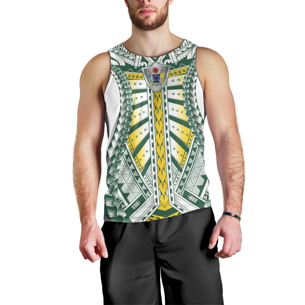 Cook Islands 1965 National Pride Men Tank Top White Tribal Pattern LT9 - Polynesian Pride