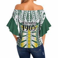 Cook Islands 1965 National Pride Off Shoulder Wrap Waist Top White Tribal Pattern LT9 - Polynesian Pride