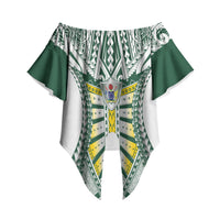 Cook Islands 1965 National Pride Off Shoulder Wrap Waist Top White Tribal Pattern LT9 - Polynesian Pride