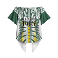 Cook Islands 1965 National Pride Off Shoulder Wrap Waist Top White Tribal Pattern LT9 - Polynesian Pride