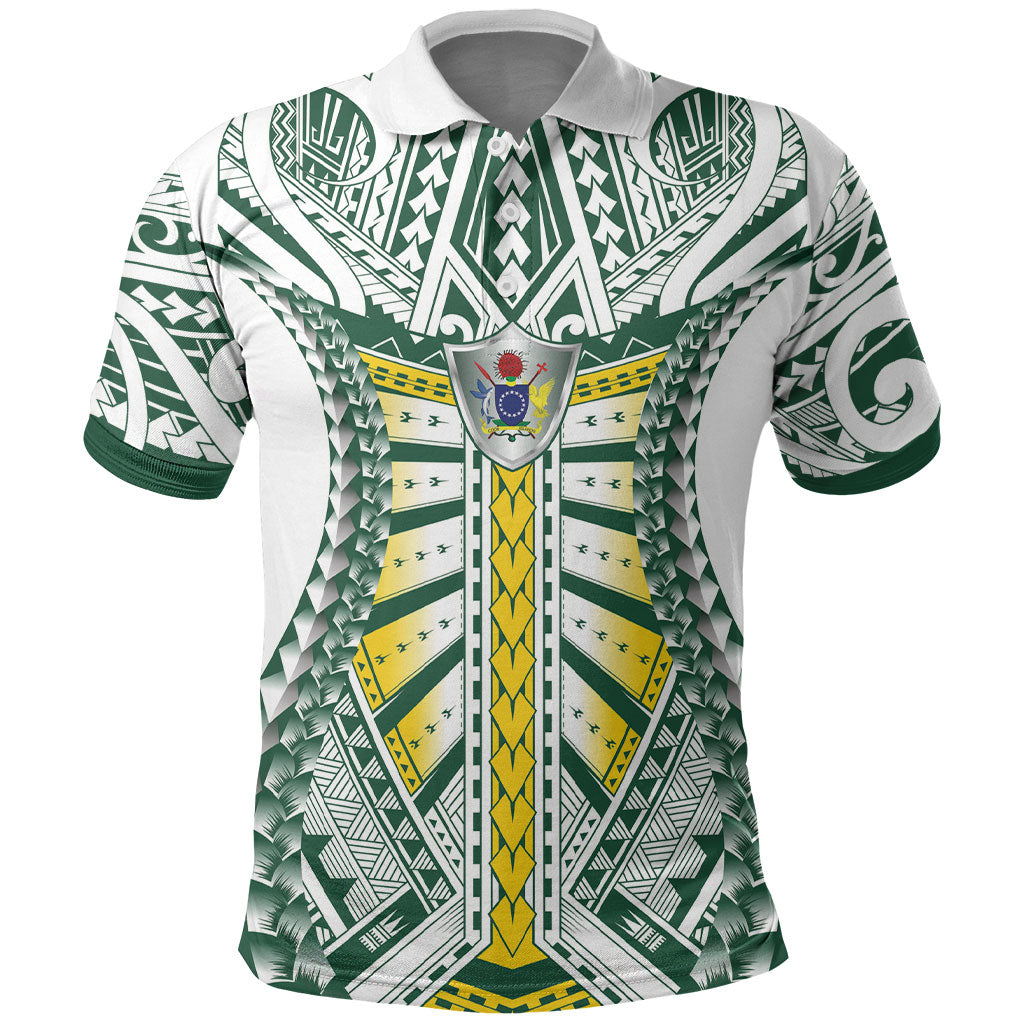 Cook Islands 1965 National Pride Polo Shirt White Tribal Pattern LT9 White - Polynesian Pride