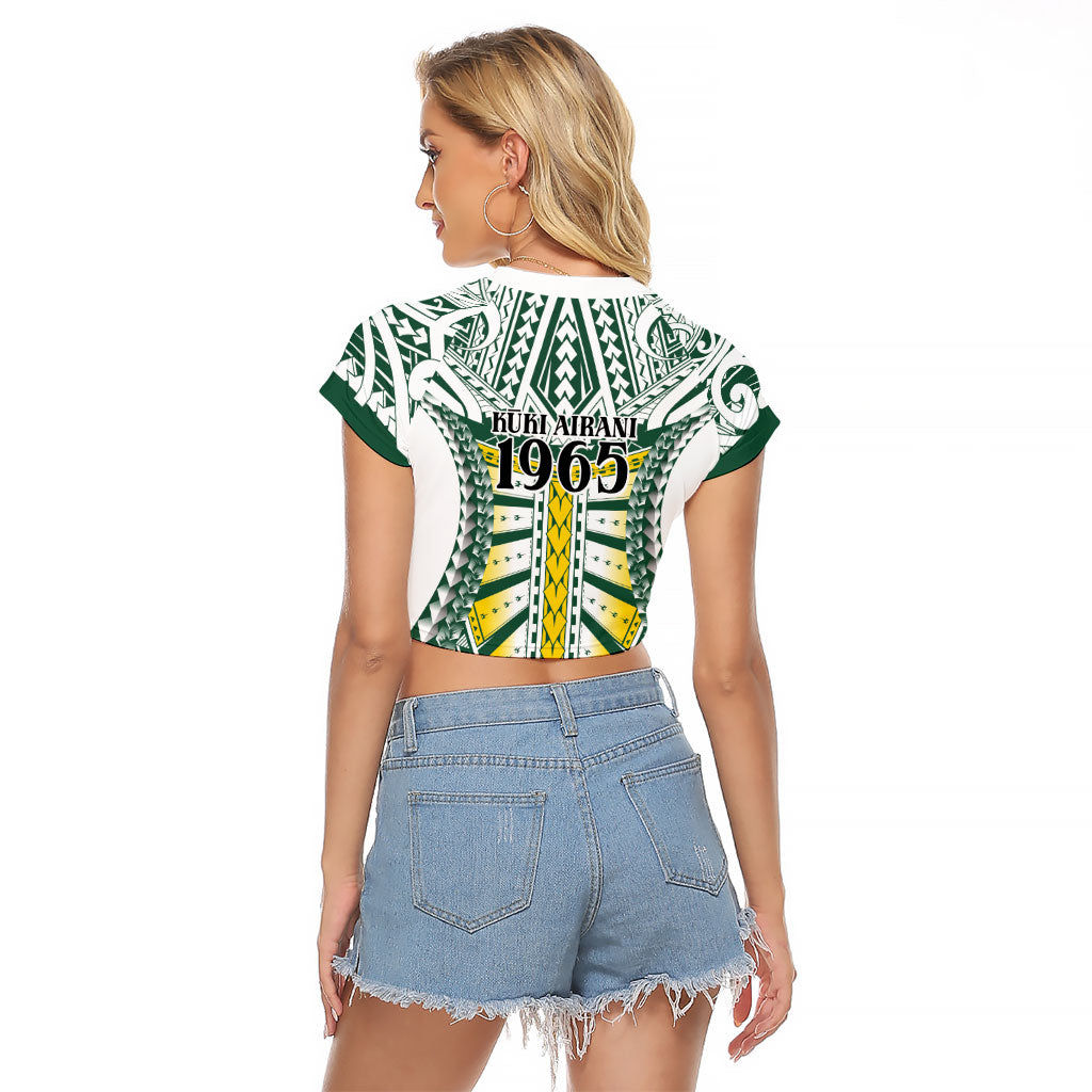 Cook Islands 1965 National Pride Raglan Cropped T Shirt White Tribal Pattern LT9 - Polynesian Pride