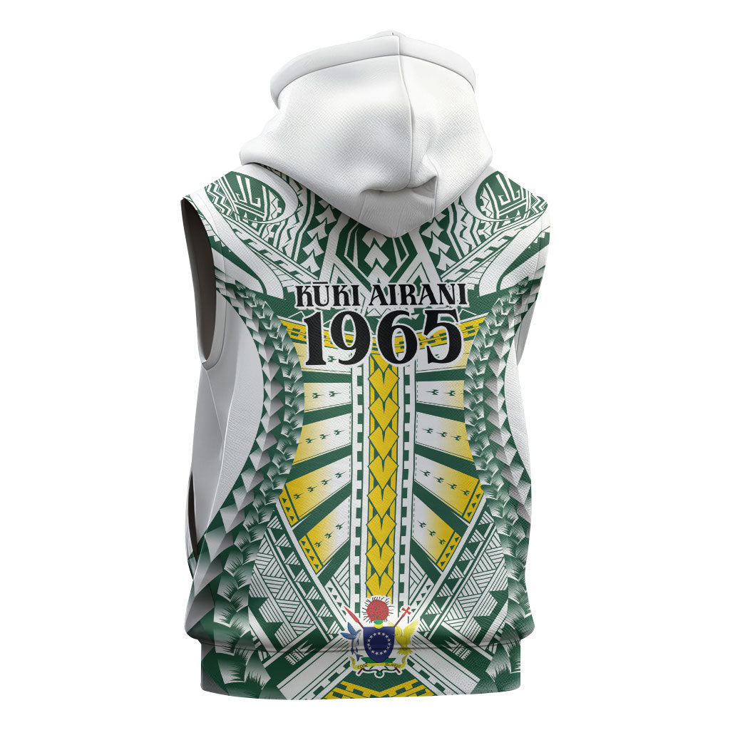 Cook Islands 1965 National Pride Sleeveless Hoodie White Tribal Pattern LT9 - Polynesian Pride