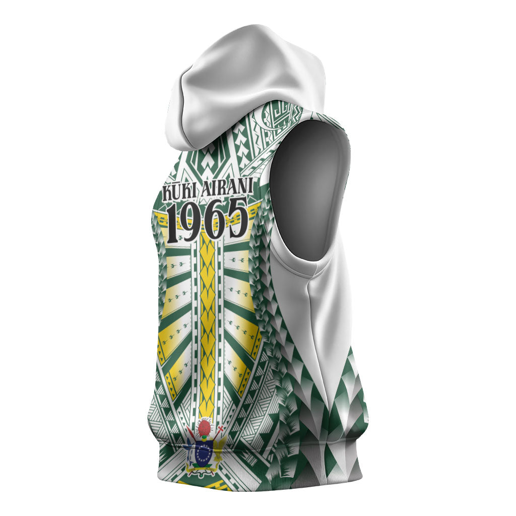 Cook Islands 1965 National Pride Sleeveless Hoodie White Tribal Pattern LT9 - Polynesian Pride