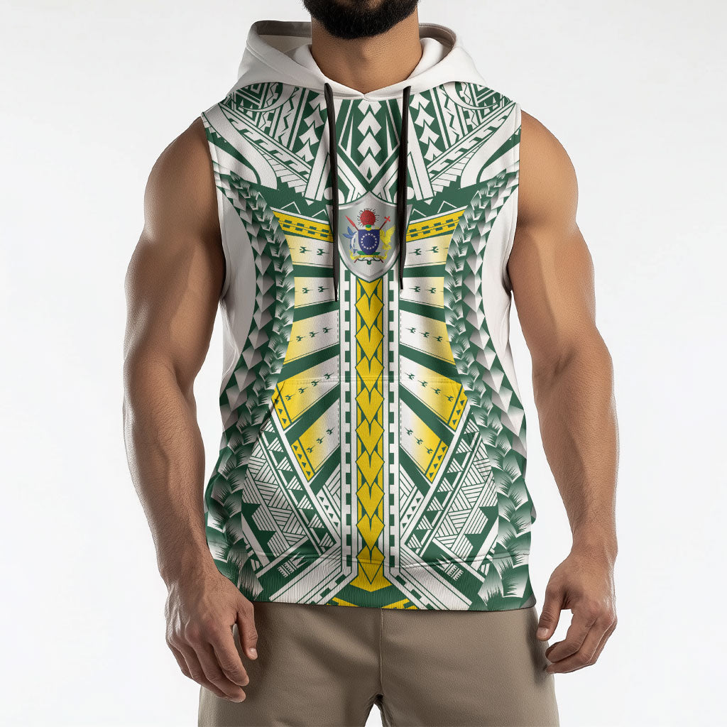 Cook Islands 1965 National Pride Sleeveless Hoodie White Tribal Pattern LT9 - Polynesian Pride