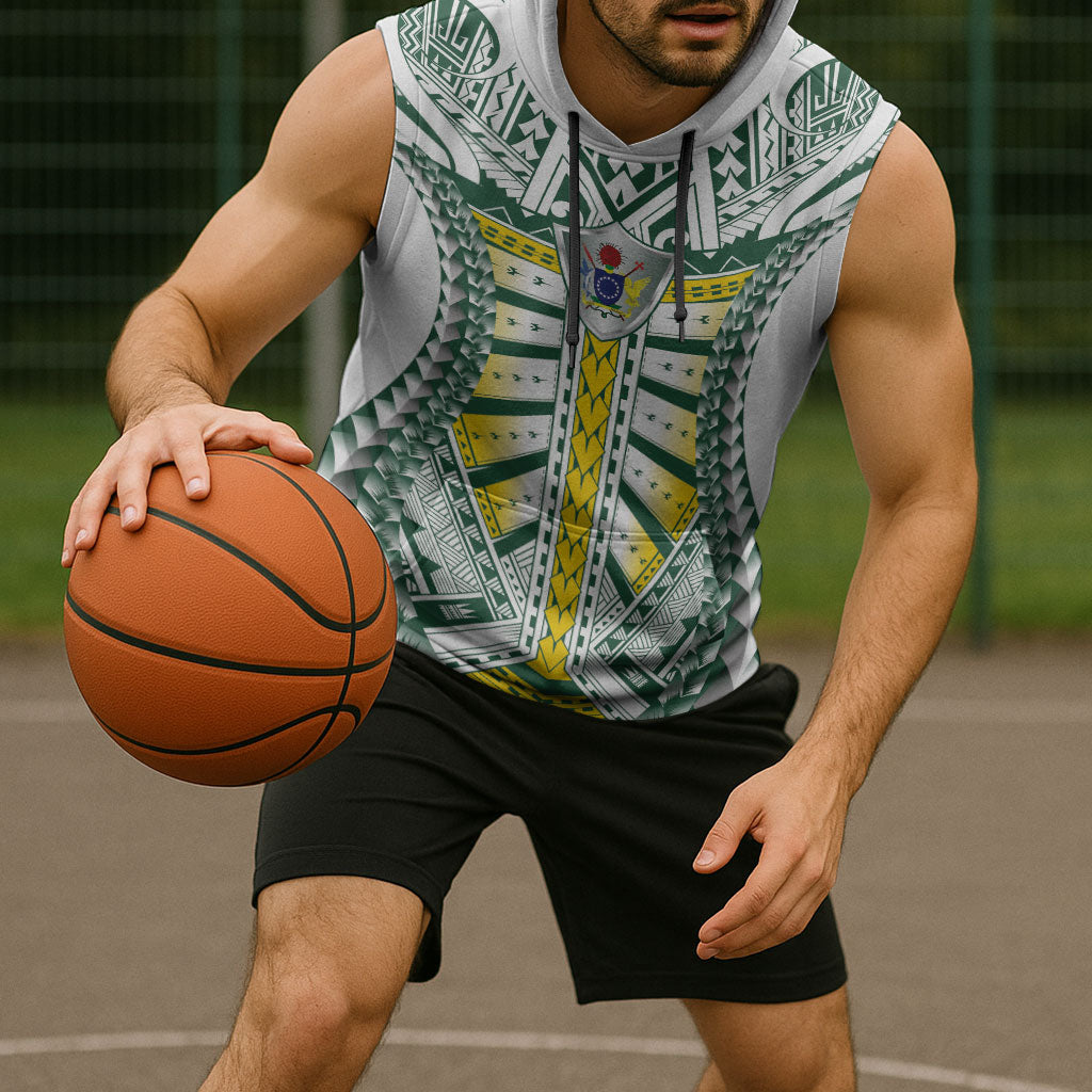 Cook Islands 1965 National Pride Sleeveless Hoodie White Tribal Pattern LT9 - Polynesian Pride