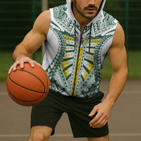 Cook Islands 1965 National Pride Sleeveless Zip Hoodie White Tribal Pattern LT9 - Polynesian Pride