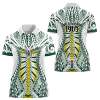 Cook Islands 1965 National Pride Women Polo Shirt White Tribal Pattern LT9 - Polynesian Pride